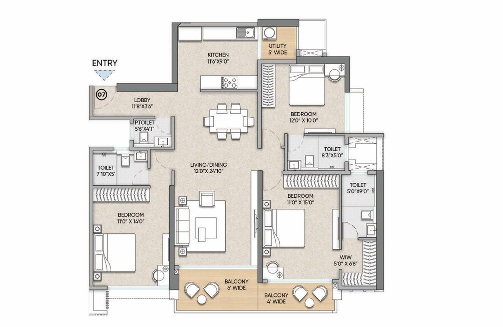 3 BHK Luxury Floor Plan